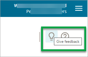 A screenshot of text reading "Give feedback" which appears when you hover over the lightbulb icon