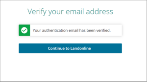 Verify your email address screen showing the message "Your authentication email has been verified"