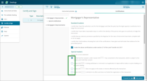 Example of the buttons you need to select to certify special matters in a certification.