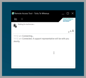 Example of message saying "A support representative will be with you shortly"
