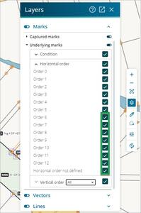 Layer panel in the Survey app. The tickboxes beside 'Order 6' to 'Horizontal order not defined' are highlighted.
