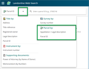 Screenshot of the new options for searching by parcel in Landonline, as described in the text