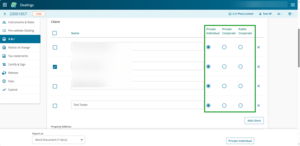 Client type buttons.