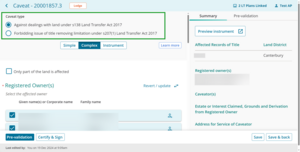 Select caveat type button