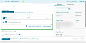 Fields to enter transferees details.