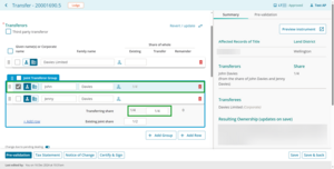 Example of shares for transferor.