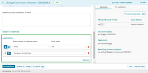 Insert names fields.