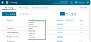 Column filter dropdown menu.
