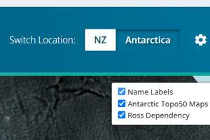 Switch in the Gazetteer to toggle between the NZ and Antarctica views