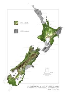 Map of New Zealand showing PGF-LiDAR programme coverage 2025 across large parts of North and South Island. See page text for more detail