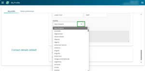 Country dropdown menu