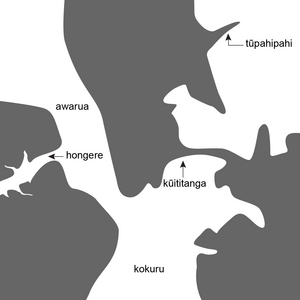 Drawing of a sound with bays, an isthmus, a channel and spit. 