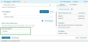 Bank client reference field