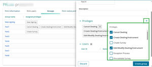 Checkboxes for privileges