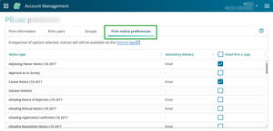Firm notice preferences tab