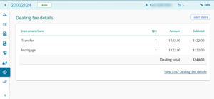 Dealing fee details page