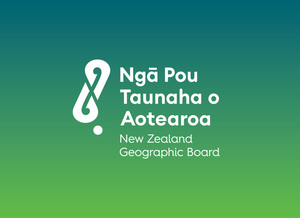 Nga Pou Taunaha logo in white on a gradient of Ngahere and Moana