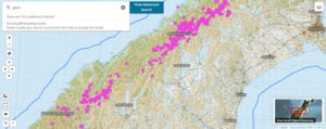 screenshot of Gazetteer showing how to change the search results
