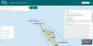 Screenshot showing how to measure distances in the NZ Gazetteer