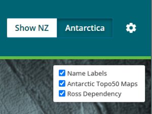 screenshot showing antarctic layers on the NZGB Gazetteer