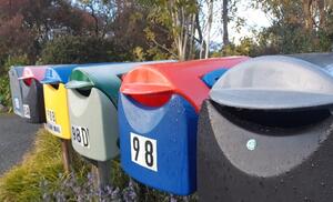 Photograph of a row of 6 mailboxes