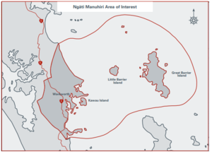 Map showing the area of interest referred to in the Deed of Settlement between Ngāti Manuhiri and the Crown.