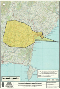 Map showing the area of interest referred to in the Deed of Settlement between Rongowhakaata and the Crown.