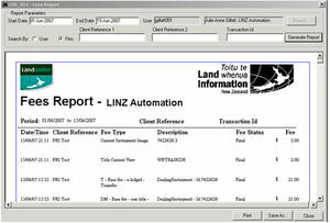 Image showing example fees report window