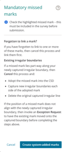 Image of the mandatory missed marks panel that pops up when linking parcels.