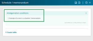 image showing the table is now an Amalgamation condition table. The original content from the notes table has been transferred to this new table.
