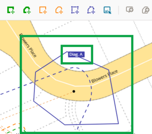 image highlighting a completed defined polygon in blue, and also highlighting the diagram label.