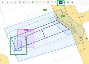 Image highlighting the enlarge diagram by rectangle tool at top of screen. In the centre of the screen, the selected diagram AA is pink, and all remaining defined diagrams are pale blue. Also hightlighted is a small blue rectangle overlapping the pink diagram showing where it will be enlarged.