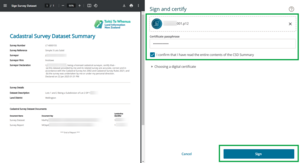 image showing the sign and certify screen ready to sign. The Sign button at the bottom right of the screen is highlighted.
