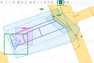 Image highlighting the enlarge diagram by polygon tool at top of screen. In the centre of the screen, the selected diagram AA is pink, and all remaining defined diagrams are pale blue. Also hightlighted is a small blue polygon being created with the cursor. This is overlapping the pink diagram showing where it will be enlarged.