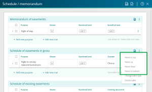 image highlighting the open "more options" menu for a table positioned between other tables.