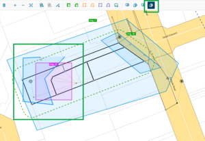 Image highlighting the reduce diagram by polygon tool at top of screen. In the centre of the screen, the selected diagram AA is pink, and all remaining defined diagrams are pale blue. Also hightlighted is a blue polygon being created with the cursor. This is overlapping the pink diagram showing where it will be reduced.