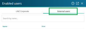 image of the Enabled users panel, with the 'External users' tab highlighted.