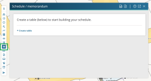 Image of the Workflow control bar in survey capture with the Schedule/ memorandum icon highlighted. The Schedule / memorandum panel is open.