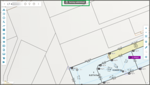 image of the survey spatial screen. The survey is locked and has a status message at top centre of screen: Survey Submitted, with a padlock icon.