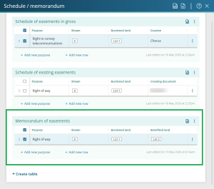image showing the Memorandum of easements table in its new position
