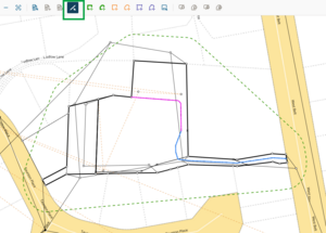 screenshot of define diagrams screen, highlighting the Select line tool at top of screen. In centre of screen, a segment of RT boundary is pink, showing that it has been selected. the remaining unselected RT boundary is pale blue.
