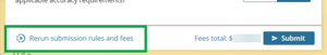 image highlighting 'Rerun submission rules and fees' at the bottom of the Sign and submit panel.
