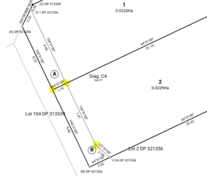 image of part of a diagram in the layout sheets. 3 marks are highlighhted yellow, and have no corresponding label.