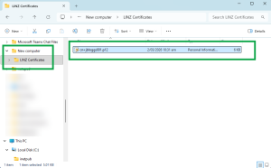 image of the pasted digital certificate in the LINZ Cerificates folder.