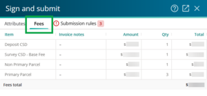 image of the fees tab in the sign and submit panel.