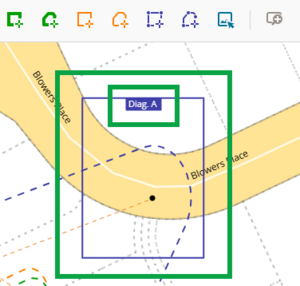 image highlighting a completed defined rectangle in blue, and also highlighting the diagram label.
