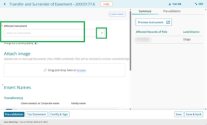 Image of an image only instrument prepare screen. The Affected instrument field and its drop-down arrow are highlighted.