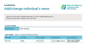 Image of the top of a user's perpopulated 'Add/change individual's name' form