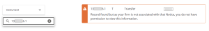 image of the error message provided when a valid record is found but your firm is not associated with the notice.