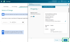 image highlighting the "send" button at the bottom right of the NoC form.